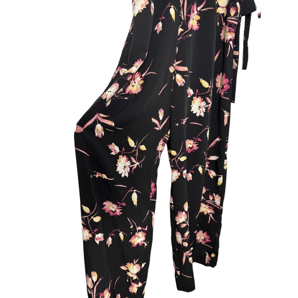 Active USA Floral Print Jumpsuit Wide Leg V Neck Black Casual Medium/Large NWT - Picture 4 of 15